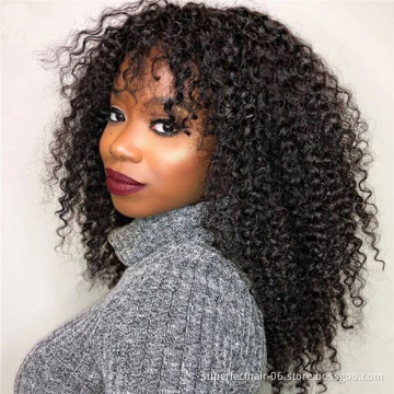 Kinky Curly Human Hair Wigs With Bangs Brazilian Virgin Hair Natural Color Full Machine Made Wig No Lace Front Human Hair Wigs